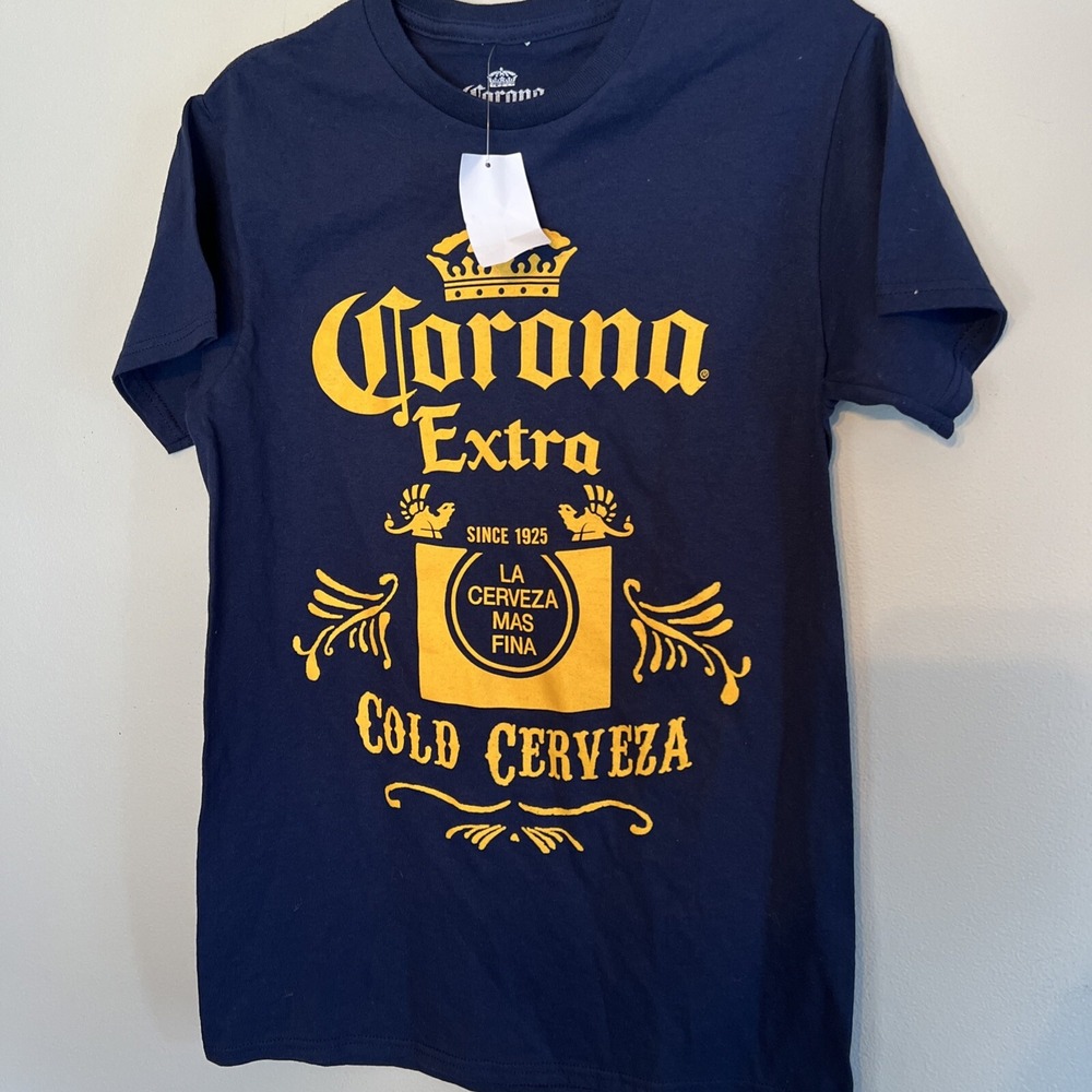 Mens "Corona Extra Cold Cerveza Beer Logo Graphic Shirt Size Small Blue Official